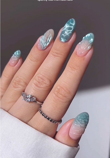 Shimmery Teal Mermaid Nails Tutorial