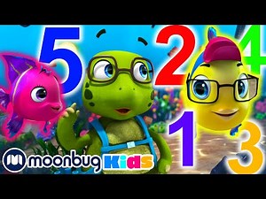 5 Little Fishes - Learn 123 & ABC with The Sharksons | Cartoons | ABC 123 Moonbug Kids | Learning