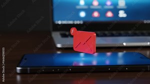Email notification on smartphone with laptop background technology connectivity
