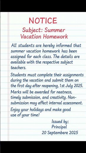 ☀️ Notice Writing | Summer Vacation Homework | School Magazine Example