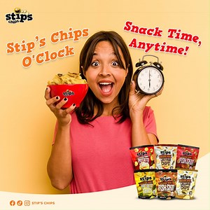 Guess what time it is? It's Stip's Chips'o'clock! ⏰ Whether it's morning, noon, or night, there's never a wrong time to indulge in the irresistible crunch of Stip's Chips. Grab a bag and let the snacking begin! Shop yours NOW!  Lazada: https://s.lazada.com.ph/l.b7bX Shopee: https://shope.ee/40BwumePKD #StipsChips #FixTheCraving | Stip's Chips | Facebook