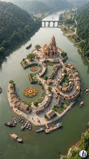 OM Shaped Island Sacred Temple City From Sky | Divine Architecture