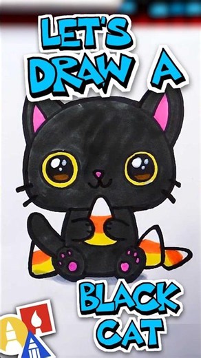 Let's Draw a Black Cat! 🐈‍⬛🍬 #artforkidshub