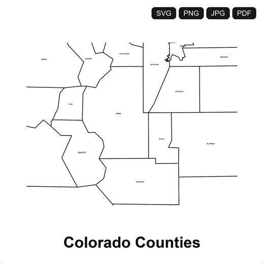 Colorado Counties Map SVG PNG PDF | Cricut Silhouette Cut File | County Boundaries Digital Download - Etsy