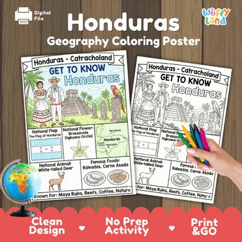 Honduras Country Study Geography Coloring Page Worksheet Activity