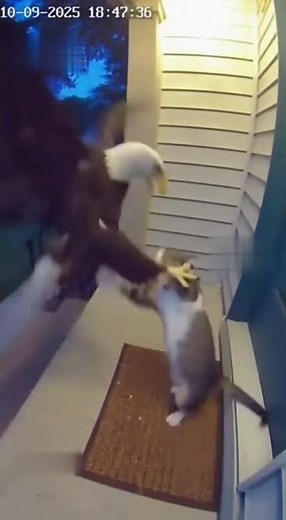 eagle attacks Cat (caught on Ring camera)