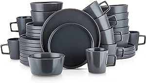 Stone Lain 32 Piece Stoneware Dinnerware Set, Service for 8, Gray Matte