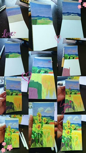 Paisaje de girasoles 🌻 con marcadores acrílicos #painting #paisajes #girasoles #arte #acrilico