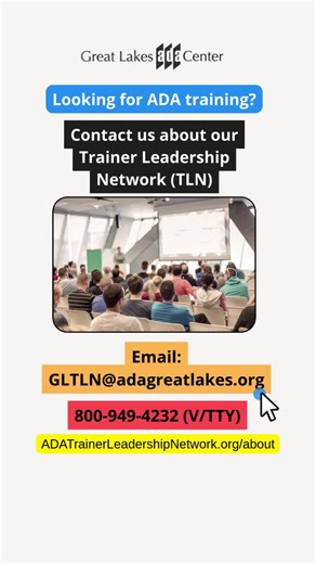 Looking for ADA training? Our ADA Trainer Leadership Network (TLN) members are located throughout the Great Lakes region and can provide training on various ADA topics such as employment, serving customers with disabilities, state or local government program access, and more! Contact the Great Lakes ADA Center's TLN Coordinator to learn more at 800-949-4232 (V/TTY) or GLTLN@adagreatlakes.org. Learn more: https://bit.ly/4kccpi2. #Training #ADA #Disability #Education #Learning