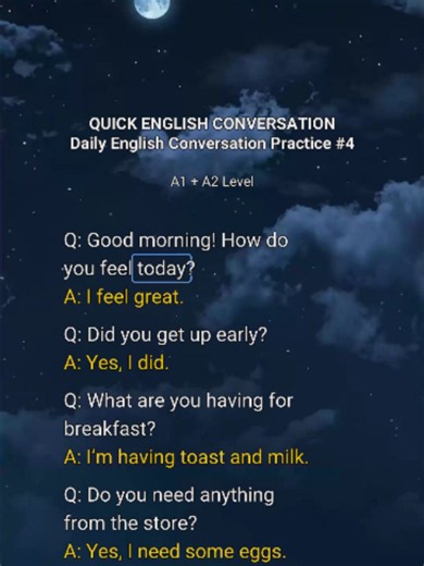 Daily English Conversation Practice Practice daily English conversation with simple and common questions you can use in real life. Learn useful English for food, shopping, transportation, plans, friends, home, and everyday situations. Great for conversation practice in English, listening practice, and daily speaking. #ConversationPractice #EnglishSpeaking #LearnEnglish #EnglishPractice #MyEnglishDaily