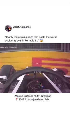 Worst Formula 1 Crashes on Instagram: "“I think Ericsson hit us…” 🥶👇 The 2018 Azerbaijan Grand Prix was held on 29 April at the Baku City Circuit, and the 51-lap race was won by British driver Lewis Hamilton from Mercedes team! But the real chaos and drama was saved for the final: on lap 40, Red Bull teammates Verstappen and Ricciardo (then in 4th and 5th place, respectively) crashed and brought out the SC. And on lap 43, while still under the safety car, 6th place Romain Grosjean lost tractio
