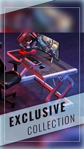 Carbon Fiber Gaming Desk Computer Desk with Tempered Glass Top & Reinforced Steel Frame Modern Ga...