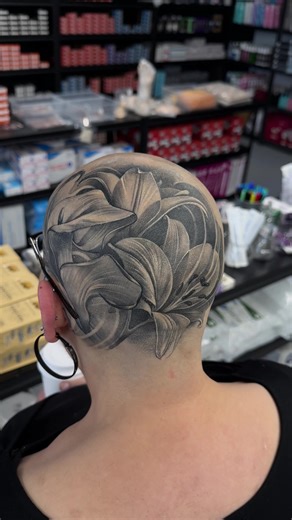 Still healing a bit and a little dry here but figured I'd share a progress shotnoj this headpiece for Julie from @Anarchy Tattoo Supplies Would you get your head tattooed like this? #headtattoo #realistictattoo #tattoodesign #tattooideas #sleevetattoo #tattoosleeve