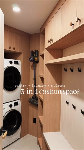 When space is limited, smart design makes all the difference. This walk-in pantry, laundry and mudroom combo was created to maximize storage, improve flow, and bring everyday practicality into a compact apartment layout. Custom adjustable shelves, built-in cabinetry, integrated laundry, and a cozy bench with hooks and cubbies — every element is thoughtfully designed to make daily routines easier, more organized, and stylish. DreamSpace – custom spaces, custom millwork🤎 From design to installati
