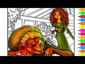Coloring Disney Pixar Brave - Merida, The Witch, Little Brothers | Disney Princess Coloring Pages