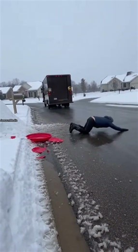 High-Speed Sled Jump Ends in Crash With Delivery Truck ❄️🚚