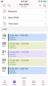 Introducing the new time clock feature from Microsoft Teams! 🕔 Employees can now clock in and out of work shifts and log breaks, right from the Teams mobile app! As a manager, you can geo-fence a location to ensure team members are on the job when clocking in or out. See how it works 👉 http://msft.it/6188TPTDs | Microsoft in Business