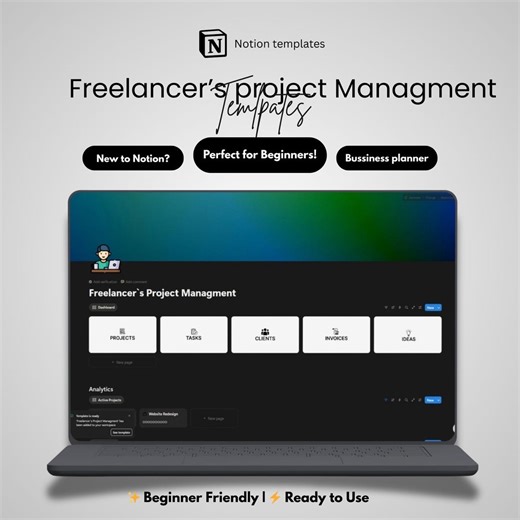 Notion Freelancer Project Management Template - Client Tracker Dashboard - Task Manager CRM - (instant Download)