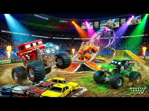 Monster Jam INSANE STUNT RACE - Grave Digger vs Bone Shaker vs El Toro Loco | Huge Jumps & Crashes