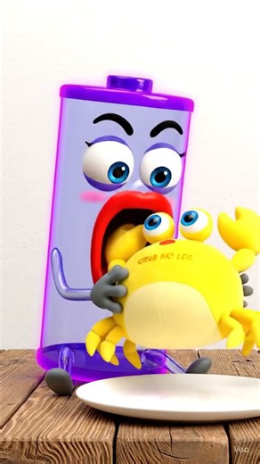 Hungry Battery Eats Giant Crab No Leg | Battery Transforming Animation