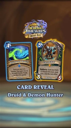 (Un)friendly creatures and focused attacks - echoes of Druids’ and Demon Hunters' ferocious battles can be heard Across the Timeways… Tune into Hearthstone's socials tomorrow for the final day of card reveals at 10 AM PT 👀 | Hearthstone
