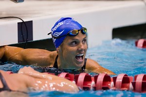 Dara Torres Follows Caeleb Dressel as Florida's "Mr. Two Bits" (VIDEO)