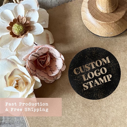 Custom Round Logo Stamp | Small Business Branding, Wooden Handle - Etsy