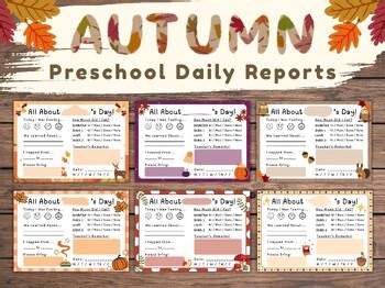 Fall Themed Toddler Daily Log | Autumn PreK Behavior Report | All About My Day