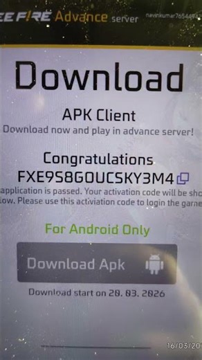 Advance server activation code #freefire
