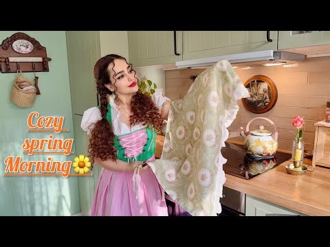 Slow living in My Vintage Home🏡cozy breakfast🥐sewing curtain🧵fresh garden green🫜