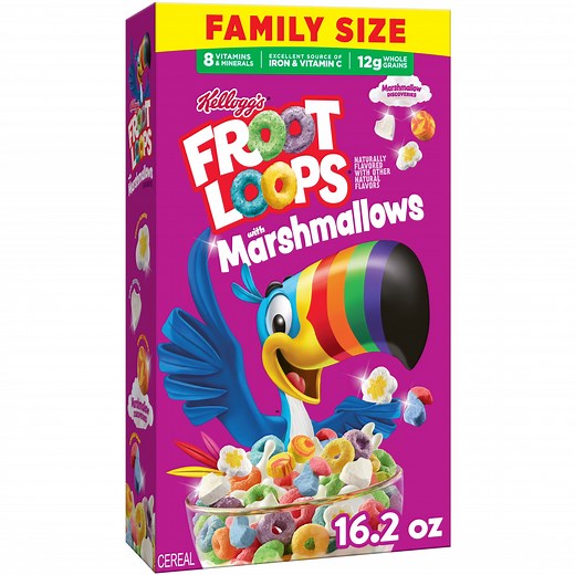 Kellogg's Froot Loops with Marshmallows Breakfast Cereal, 12g Whole Grains, Family Size, 16.2 oz