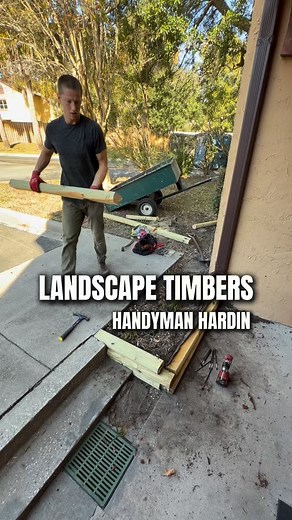 1.4K views · 3 comments | Landscape Timbers 蝹 HANDYMAN HARDIN Installing new pressure treated landscape Timbers. #handymanhardin #landscaping #yardwork #woodwork #tools | Taylor Hardin | Facebook