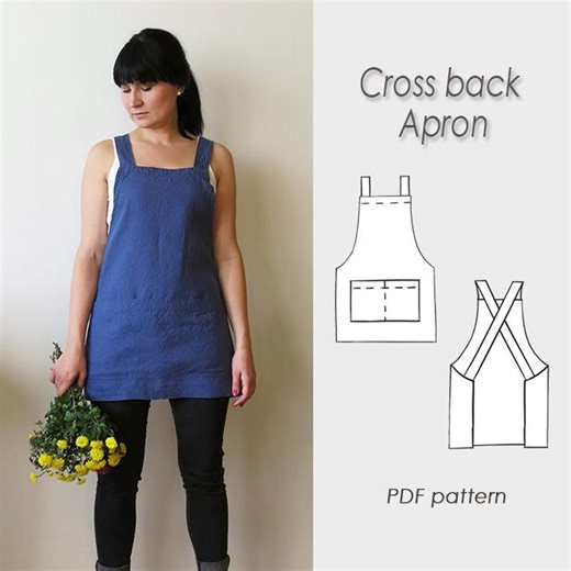 Short Cross Back Apron Sewing Pattern PDF/ Mini Apron With Pockets/digital Download/ Linen Pinafore/ ALEX Apron - Etsy