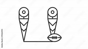 Animated first down marker icon. Game rules line animation. American football equipment. Offense team target. Black illustration on white background. HD video with alpha channel. Motion graphic