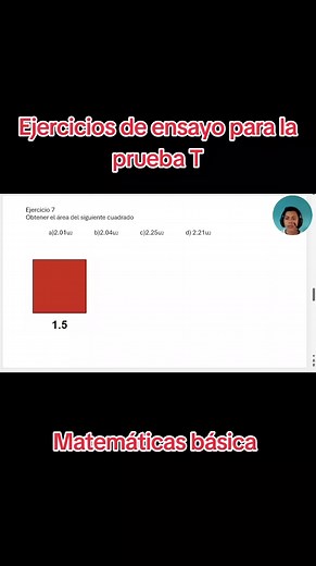 Área de un cuadrado 1.5: ejemplo resuelto para prueba T
