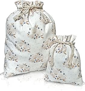 Gather & Knot Drawstring Gift Bags | 20" Large 12" Small | Premium Canvas | Reusable Fabric Wrap for Girls Birthdays, Baby Shower | Boho Floral