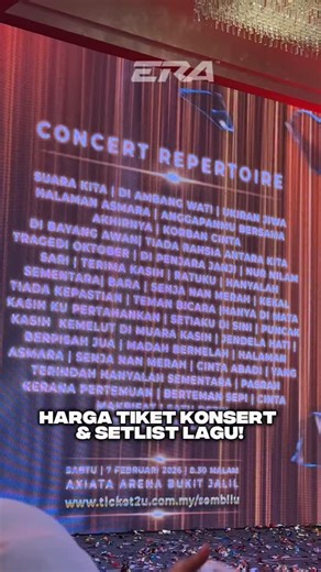 HARGA TIKET KONSERT SEMBILU THE REUNION LIVE IN CONCERT!! Kita belanja korang setlist lagu & harga tiket konsert!! 💚 7 Februari 2026 di Axiata Arena 🫶🏻 Lets goo!! #ERARadioNo1PalingLegit | ERA (Malaysia)