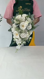 Rinlong 10.6" Wide White Sage Artificial Cascading Wedding Bouquets for Bride Cascade Bridal Bouquet for Wedding Silk Flowers