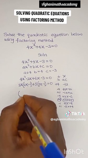 Agbani Maths Academy (@agbanimathsacademy) - Solving Quadratic Equations Using Factoring Method