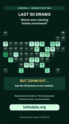 Powerball winning states: the last 50 draws