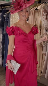 💖 Raspberry Pink Perfection 💖 Turn heads in this stunning raspberry pink Mother of the Bride / Mother of the Groom dress, designed to flatter, sculpt and celebrate your shape. From the beautifully draped bodice to the elegant off-the-shoulder neckline with statement floral detailing, this dress is pure occasionwear elegance. ✨ Why mums love it: ✔ Figure-enhancing ruching to flatter the waist and tummy ✔ Elegant off-the-shoulder design (perfect for arms & décolletage) ✔ Luxurious fabric with a 