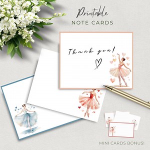 Ballerina Printable Note Cards Set for All Occasions, Instant Download, Blank Stationery, Mini Cards Bonus - Etsy