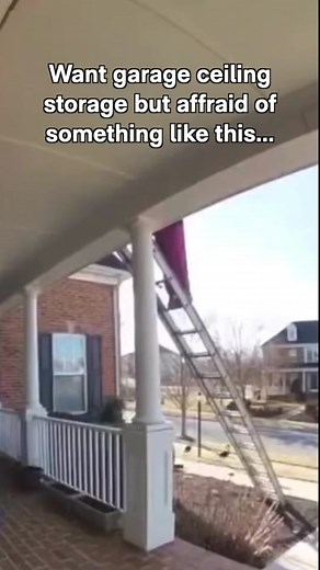 Garage ceiling storage without any of the heavy lifting #garagesmart #storagehacks #garagestorage #platformlift