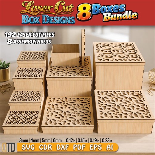 Laser Cut Box Bundle, 8 Box Designs SVG, Glowforge, CNC Cricut Ready, 192 Laser Cut Digital Files - Etsy