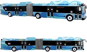Iconic Replicas NFI Xcelsior XN60 Articulated Transit Bus - LaGuardia Link (Blue/White) - Route: Q70 Terminals DCB - 1:87 (HO) Diecast Metal Model Vehicle