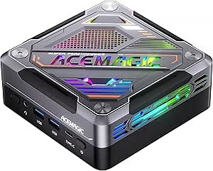 ACEMAGIC AM18 Mini PC, AMD Ryzen 7 7840HS (8C/16T, up to 5.1GHz), 32GB DDR5 512GB PCle 4.0 M.2 SSD, Mini Computer AMD Radeon 780M, USB4+HDMI+DP, WiFi 6/2.5G LAN/BT5.2/8K Triple Display Gaming/Office