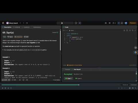 69. Sqrt(x) || leetcode || binary | Study plan