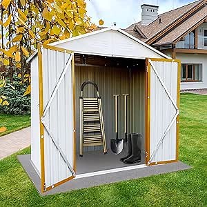 Outdoor Storage Shed 4x6 FT, Metal Outside Sheds with Apex Roof Galvanized Steel for Backyard, Patio, Lawn, Tool Shed with Lockable Door for Trash Can, Bike, Lawnmower, Generator