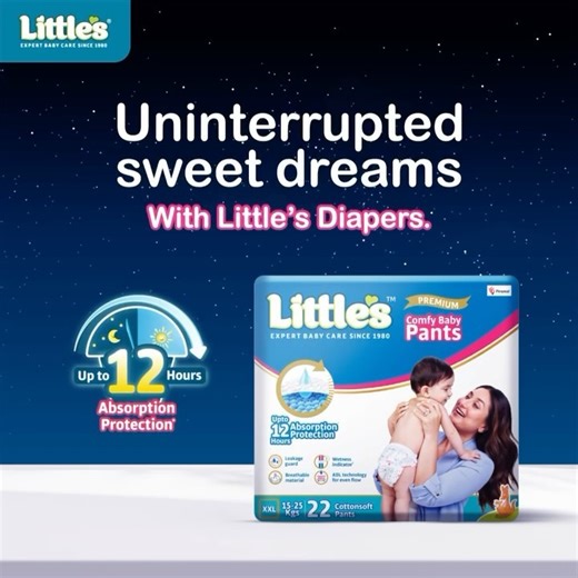 Ensure your baby gets a restful and comfortable sleep with our Little’s Diapers which comes with up to 12 hours of absorption protection, leakage guard, and cotton like softness. #Piramal #Littles | Little's