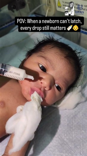 Feeding a newborn with expressed breast milk using clean cotton wool when the baby can’t latch yet.